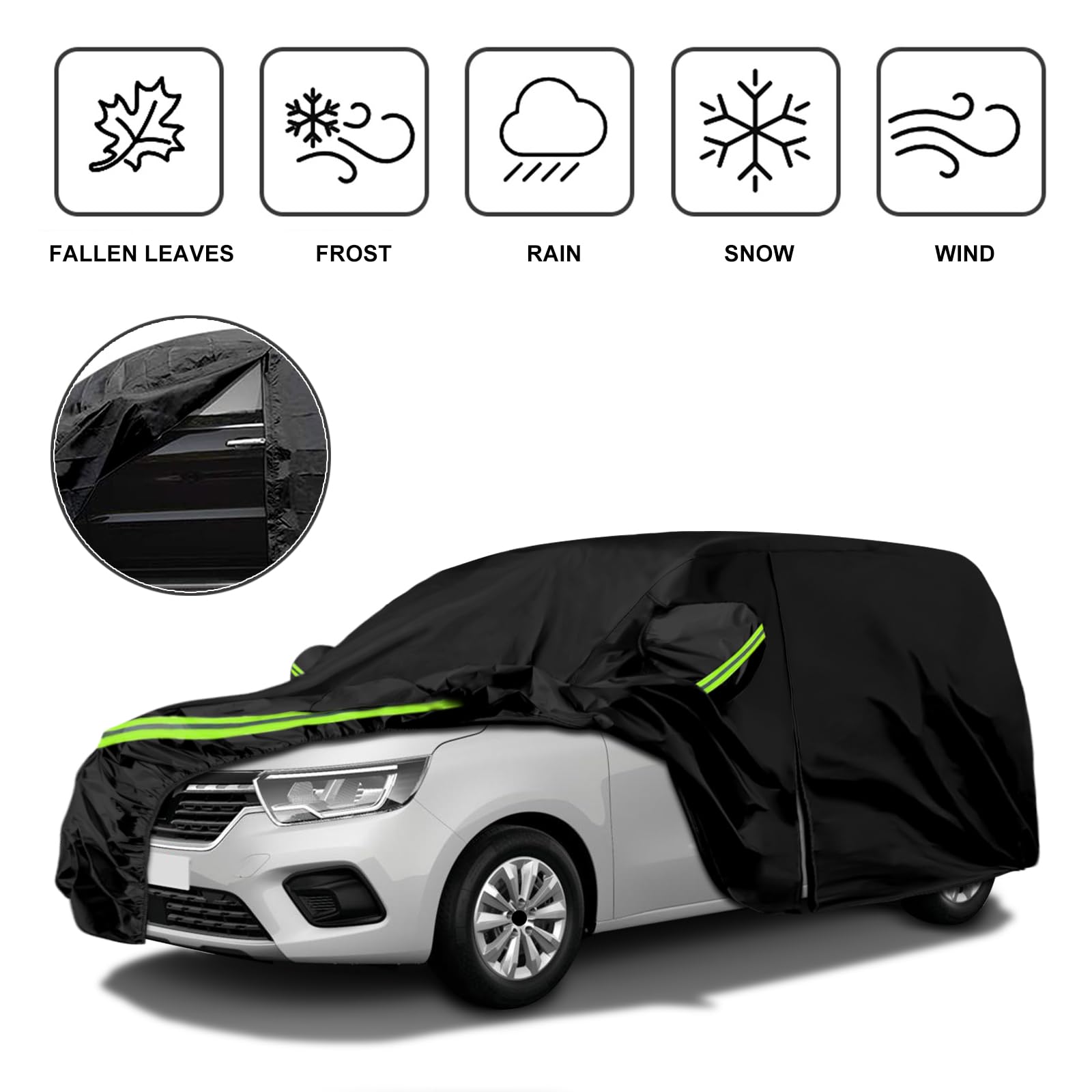 Cubierta del Automóvil Reemplazo para Renault Kangoo/M-ercedes-Benz Citan/Nissan Townstar 2007-2026, Lona del Automóvil Garaje del Completo Impermeable Tiras Reflectantes, Funda Coche Exterior Anti-UV
