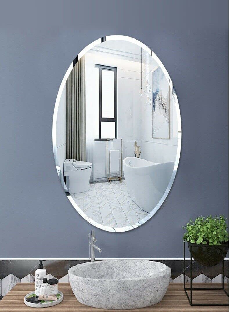 Biznest Silver Frameless Wall Mounted Mirror Home Decor Modern Frame Less Wall Mirror For Bathroom Bedroom Living Room Pick Yours Size (50X70cm Oval Shape)