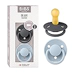 BIBS Pacifiers - De Lux Collection | BPA-Free Baby Pacifier | Made in Denmark | Set of 2 Iron/Baby Blue Color Premium Soothers | Size 6-18 Months