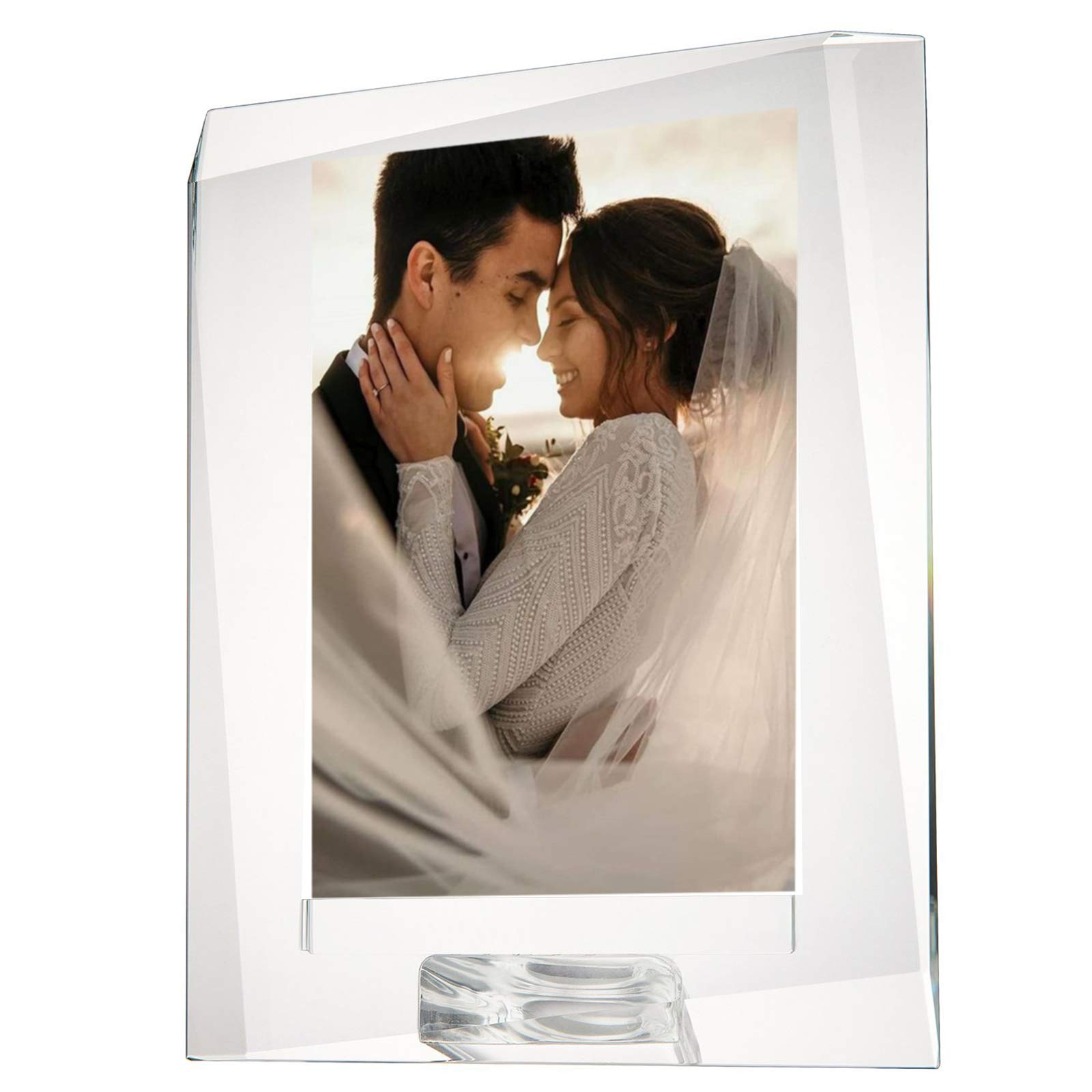 Cornice portafoto in cristallo, 10,2 x 15,2 cm, trasparente, con supporto, in confezione regalo, decorativa per anniversari, compleanni, lauree, matrimoni o foto di famiglia, decorazione per