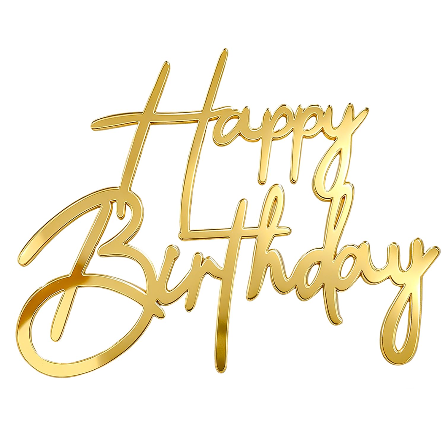 Gold Happy Birthday Cake Topper, Happy-Birthday Sign Acrylic Cake Side Decoration for Women, Girls, Men, Boys (Style 5)