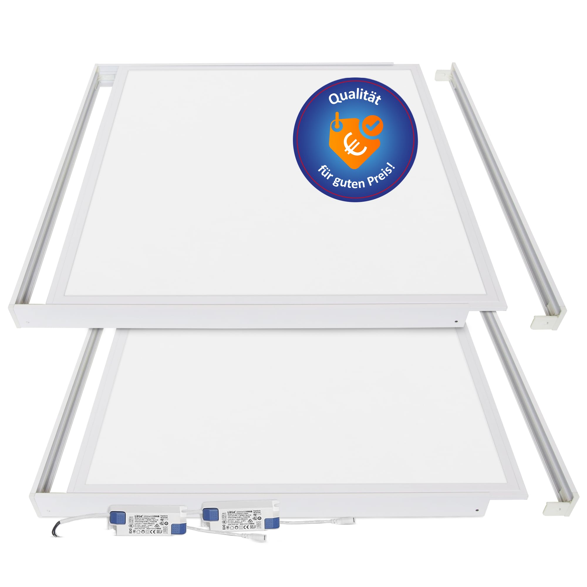 LECOM 2x LED Panel 62x62 Neutralweiß 4000K 4000lm Flach Aufbau mit Rahmen | LED Deckenleuchte mit gleichmäßiger Lichtverteilung. Mit Aufbaurahmen ideal für Küche, Wohnzimmer, Flur, Büro, Arbeitsraum.