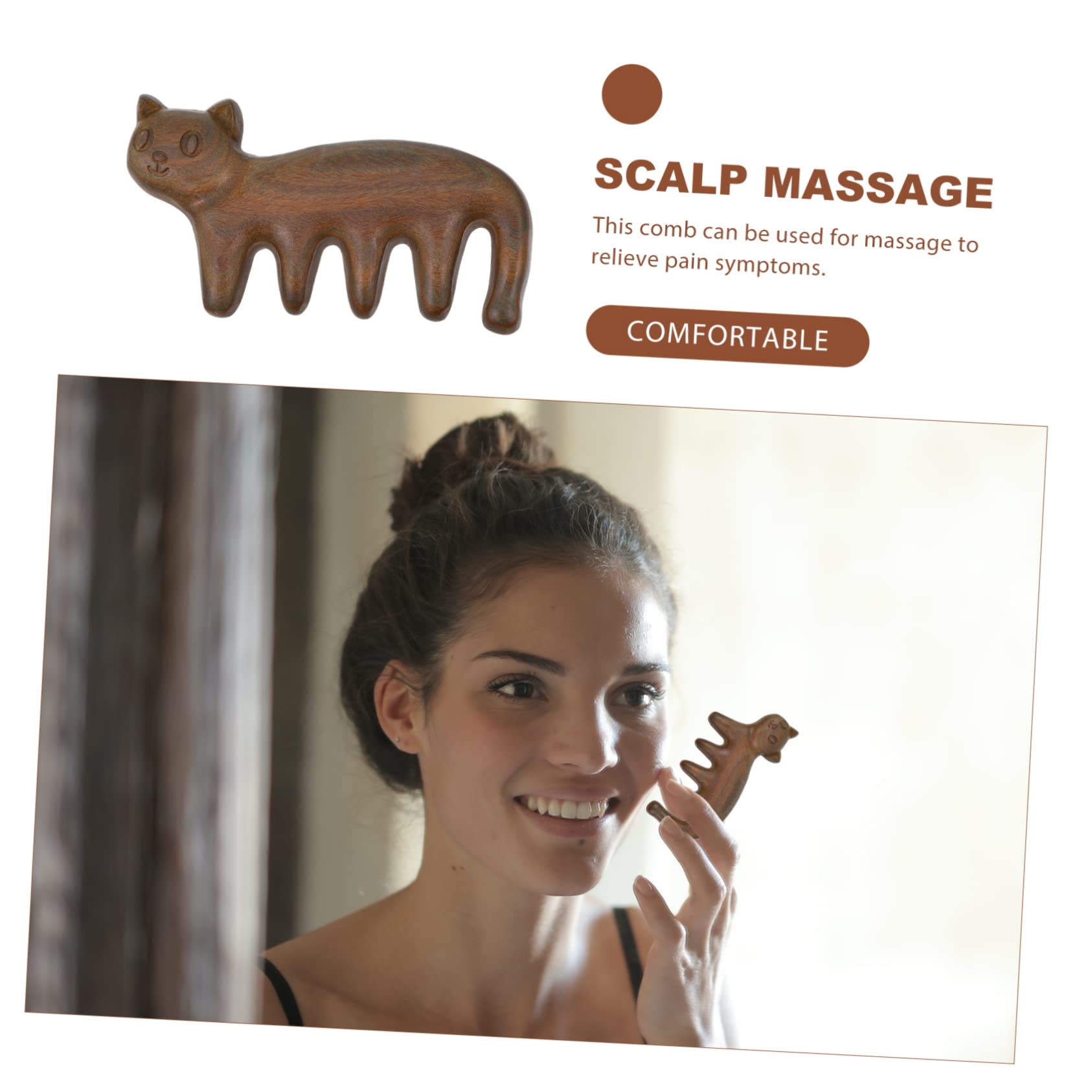 FOMIYES 1pc Kitten Green Sandalwood Comb Massage Comb for Head Handheld Acupoint Massager Home Massager Massage Supply Stress Massage Tool Acupuncture Massager Scalp Comb Head Massage Comb