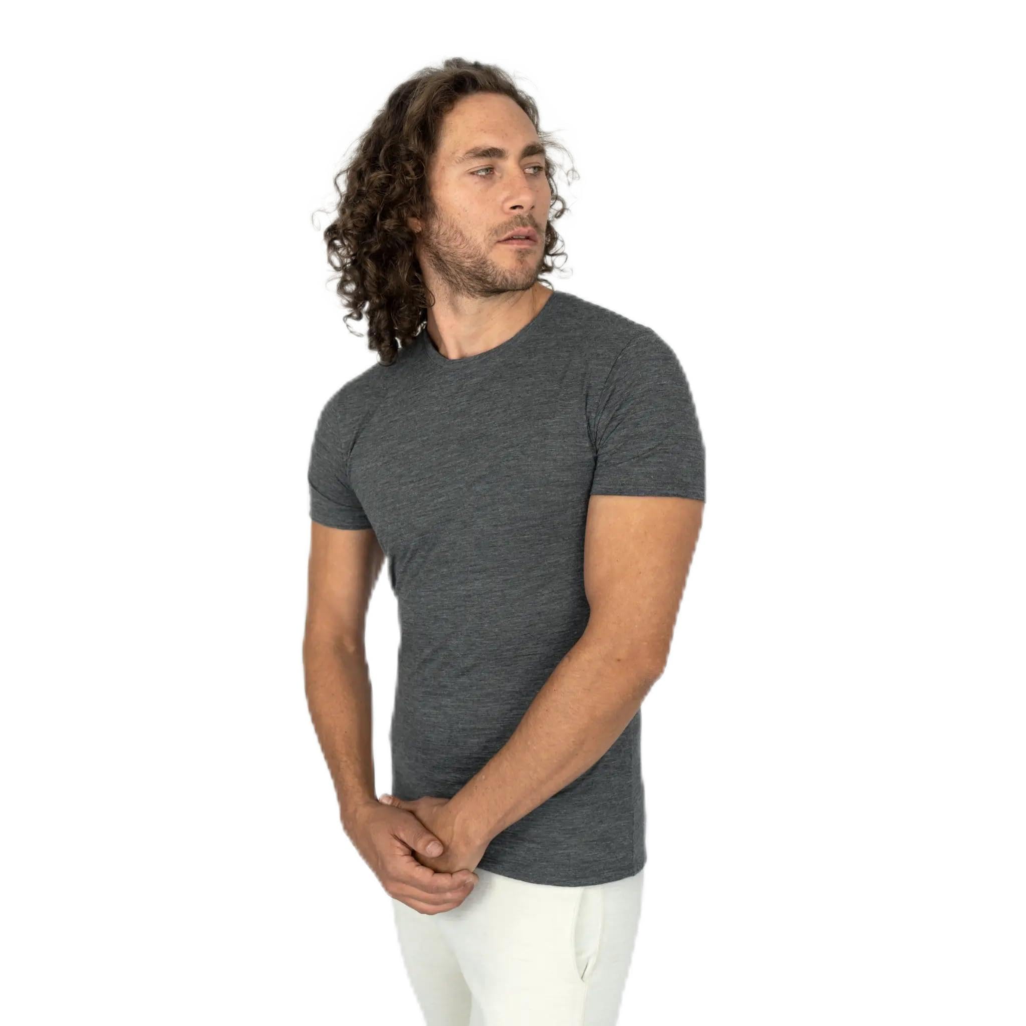 Arms Of Andes Men's Grey Alpaca Wool T-Shirt: 160 Ultralight Crew Neck Gray Xl