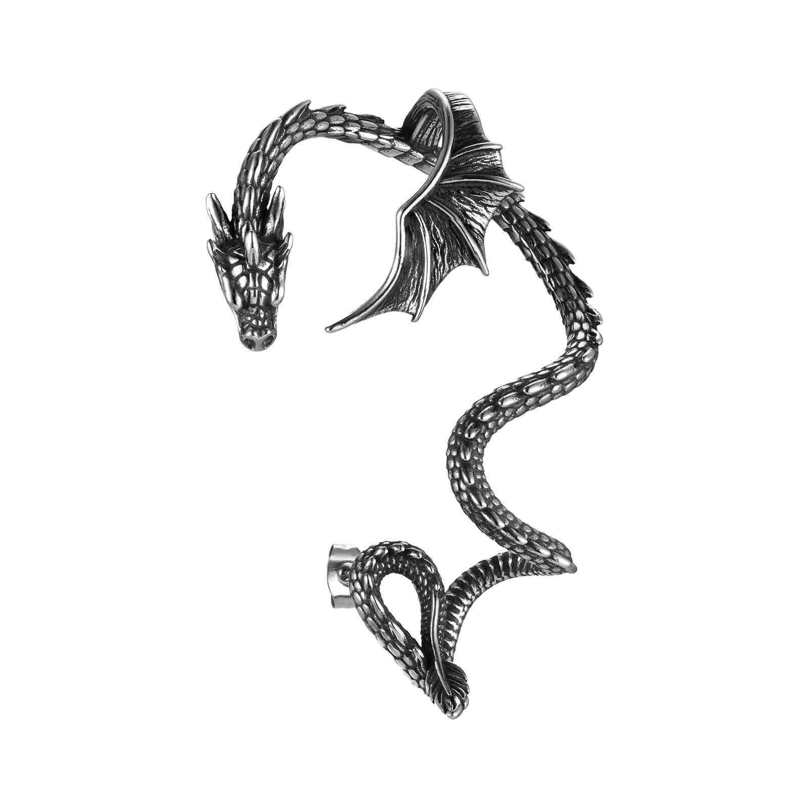 Edelstahl Ohrringe Herren, Drachen Ohrringe Silber Vintage Ohrstecker Männer Punk Ohrmanschette Gothic 1 Stück