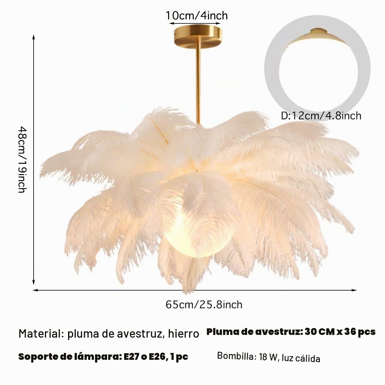 Lámpara colgante de plumas de avestruz blanca, lámpara de techo de plumas, lámpara colgante de plumas, lámpara de techo, accesorio de iluminación de techo para dormitorio, sala de estar