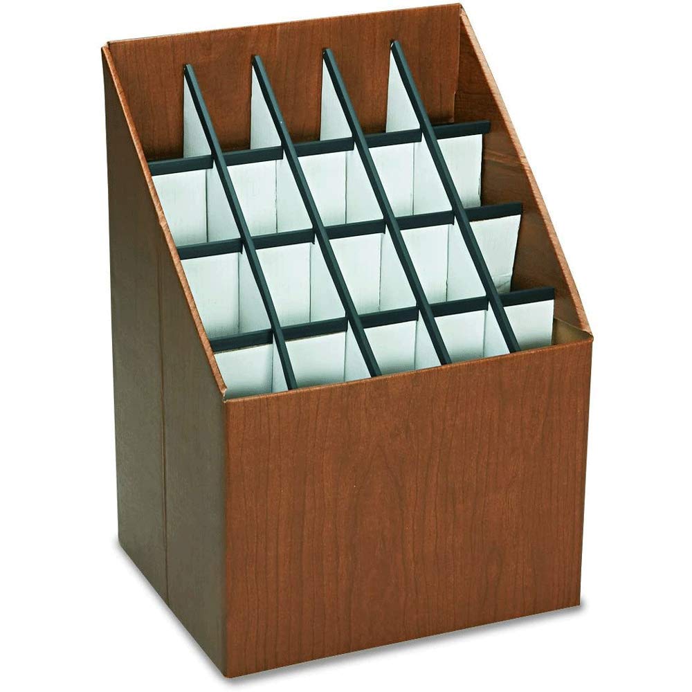 Safco Products 3081 Vertical Roll File, 20 Compartment, Wood Grain Walnut Finish, Corrugated Fiberboard Construction, 2.75" Compartment Diameter. Sleek Lightweight Storage and Organization