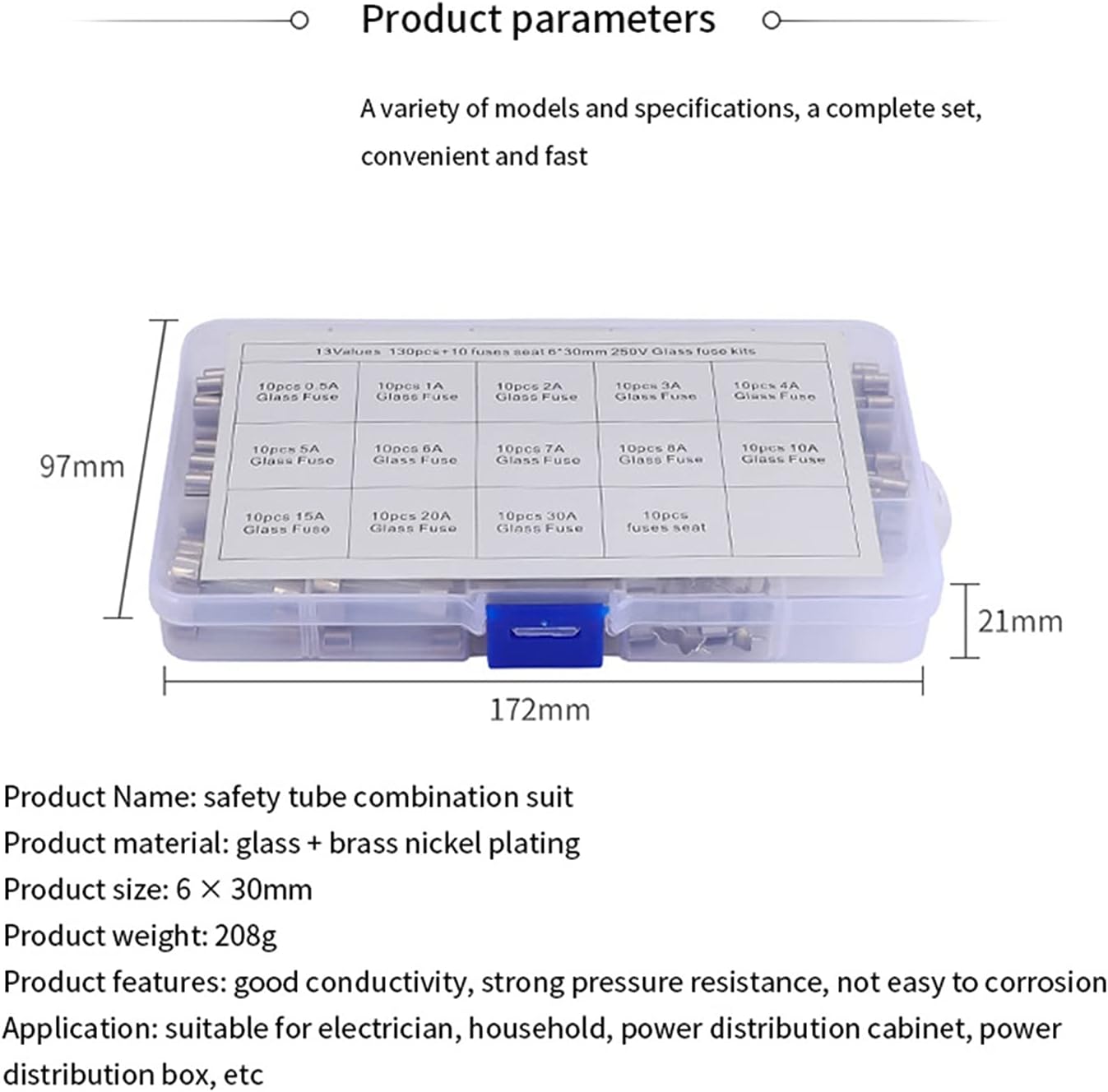 130個 13サイズ クイックブローガラス管ヒューズ アソートキット 6x30mm 250V 速断ガラス管ヒューズキット 10個のヒ