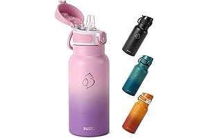 Buzio Kids Insulated Water Bottle with No Spill Straw Lid Attachment