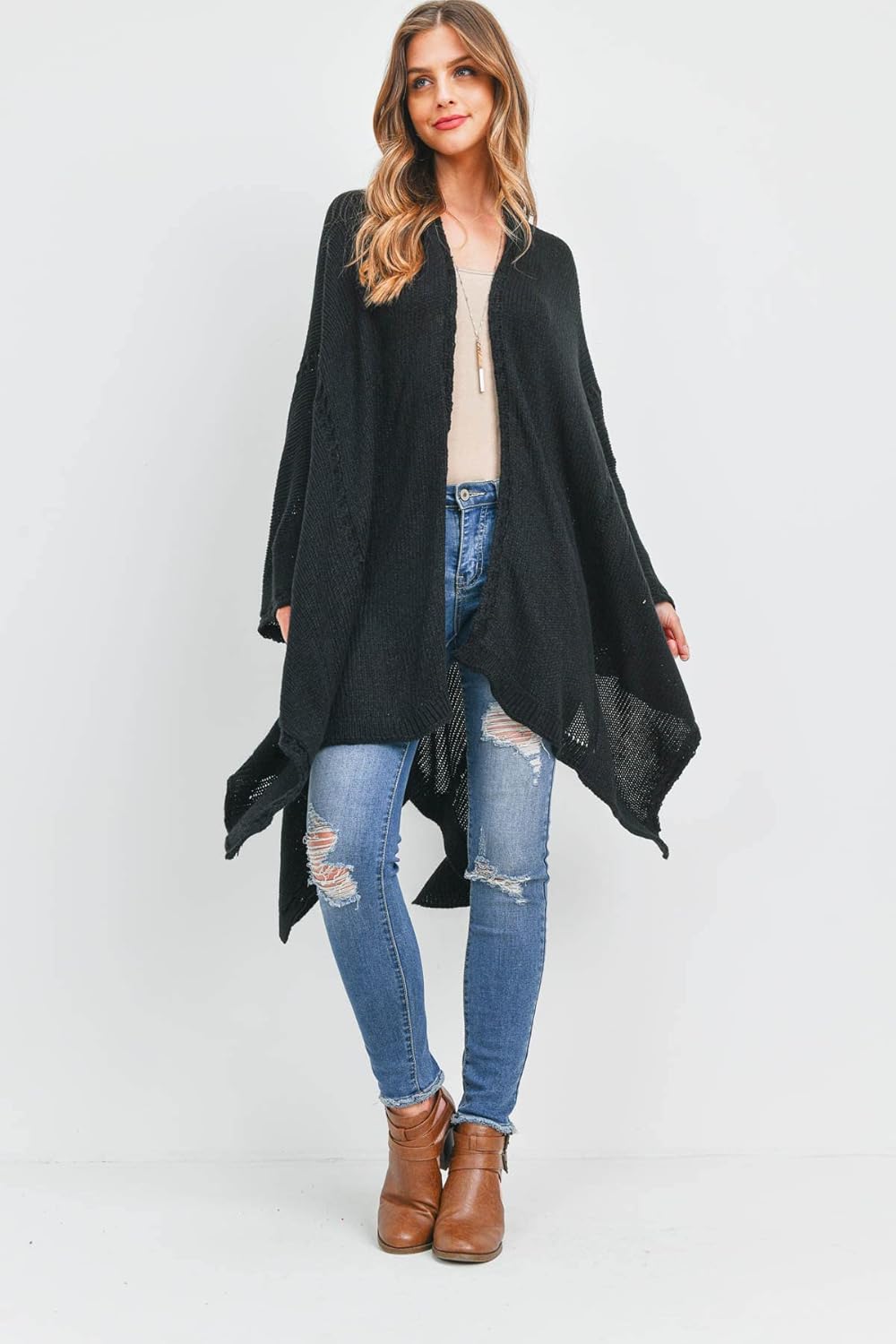 RIAH FASHION Bohemian Sequin Glitter Shawl Wrap Poncho - Kimono Cardigan, Sparkly Metallic Mesh Scarf, Open Knit Crochet - Image 2