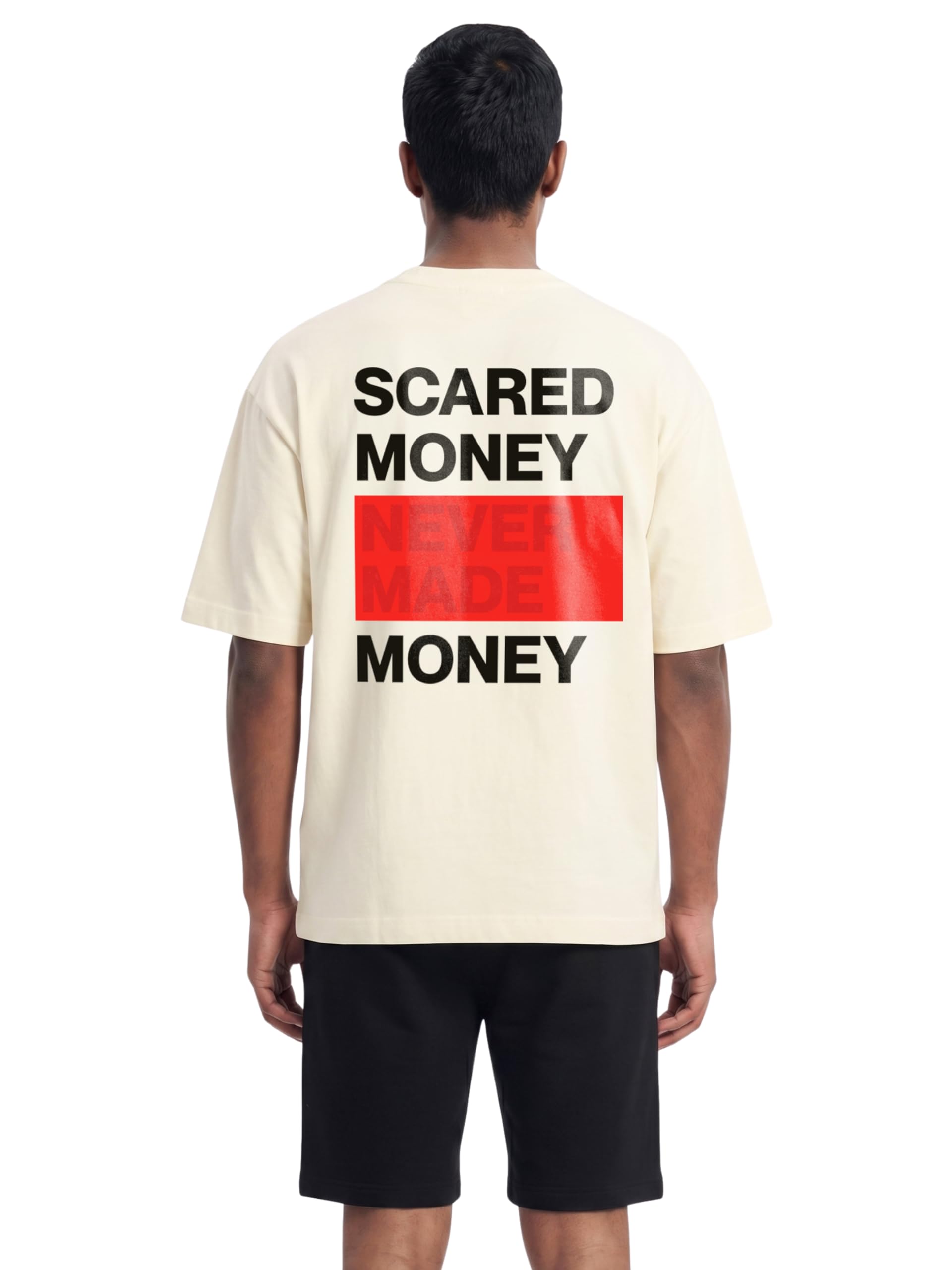 fflirtygo Men's AirEase Summer Coord Set | Scared Money | 240 GSM Cotton Terry Oversized T-Shirt & Shorts | 2 Deep Pockets | S to 6XL | Off White, XL-picture-45