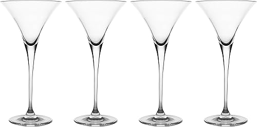 Barski Martini - Vasos hechos a mano - Vidrio - Juego de 4 - Tallo alto - Clásico transparente - 9 onzas - Hecho en Europa