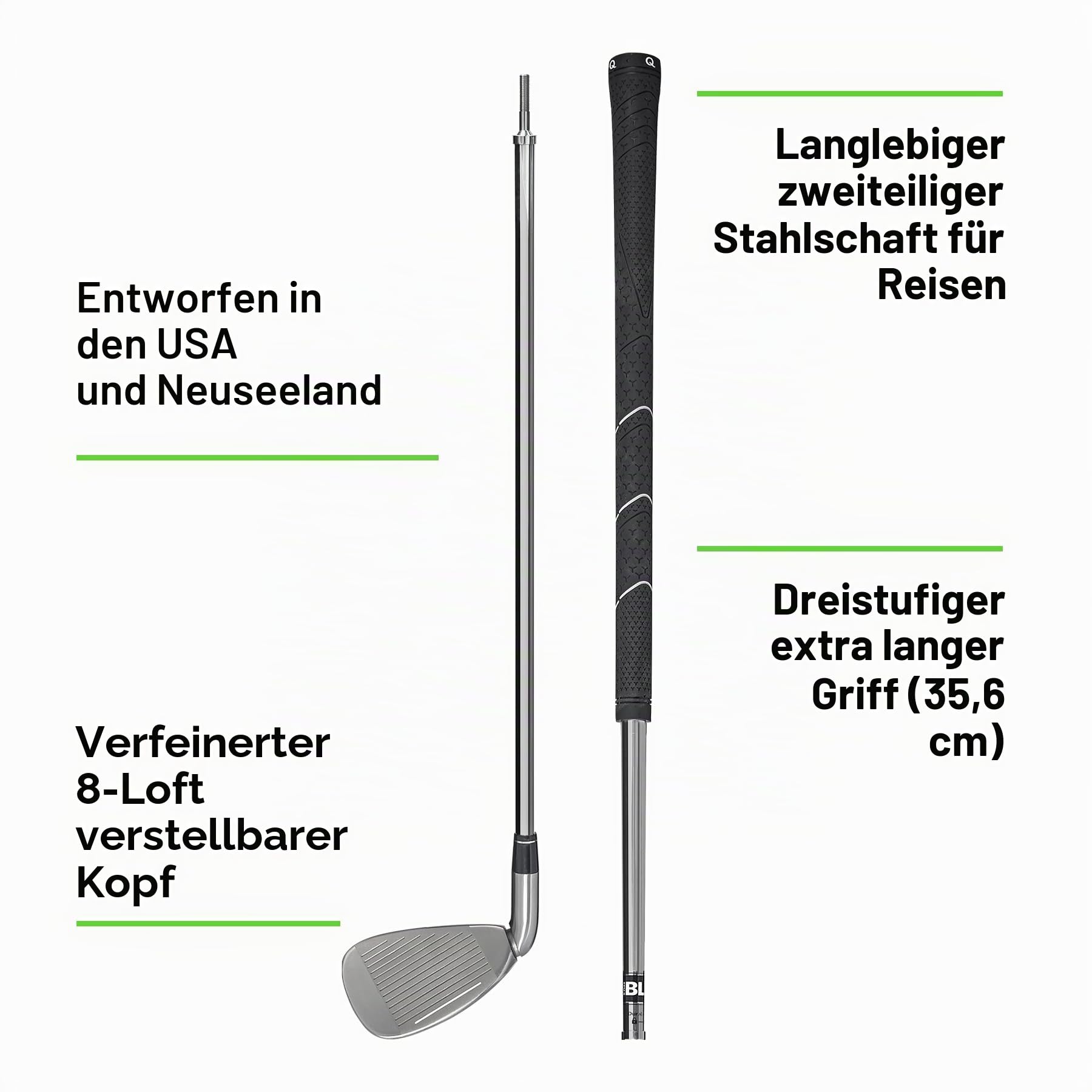 Q Gen 2 verstellbarer Golfschläger (Stahlschaft) – langlebiger 2-teiliger Reiseschaft – 8 Einstellungen von 4° Putter bis 60° Lob Wedge – Herren & Damen