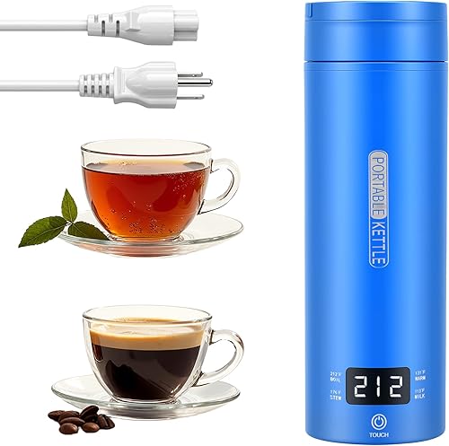 Travel Kettle,Portable Electric Kettle with Temperature Control, Brews Two Cups of Coffee, 316 Stainless Steel Inner Tank, Elegant Blue