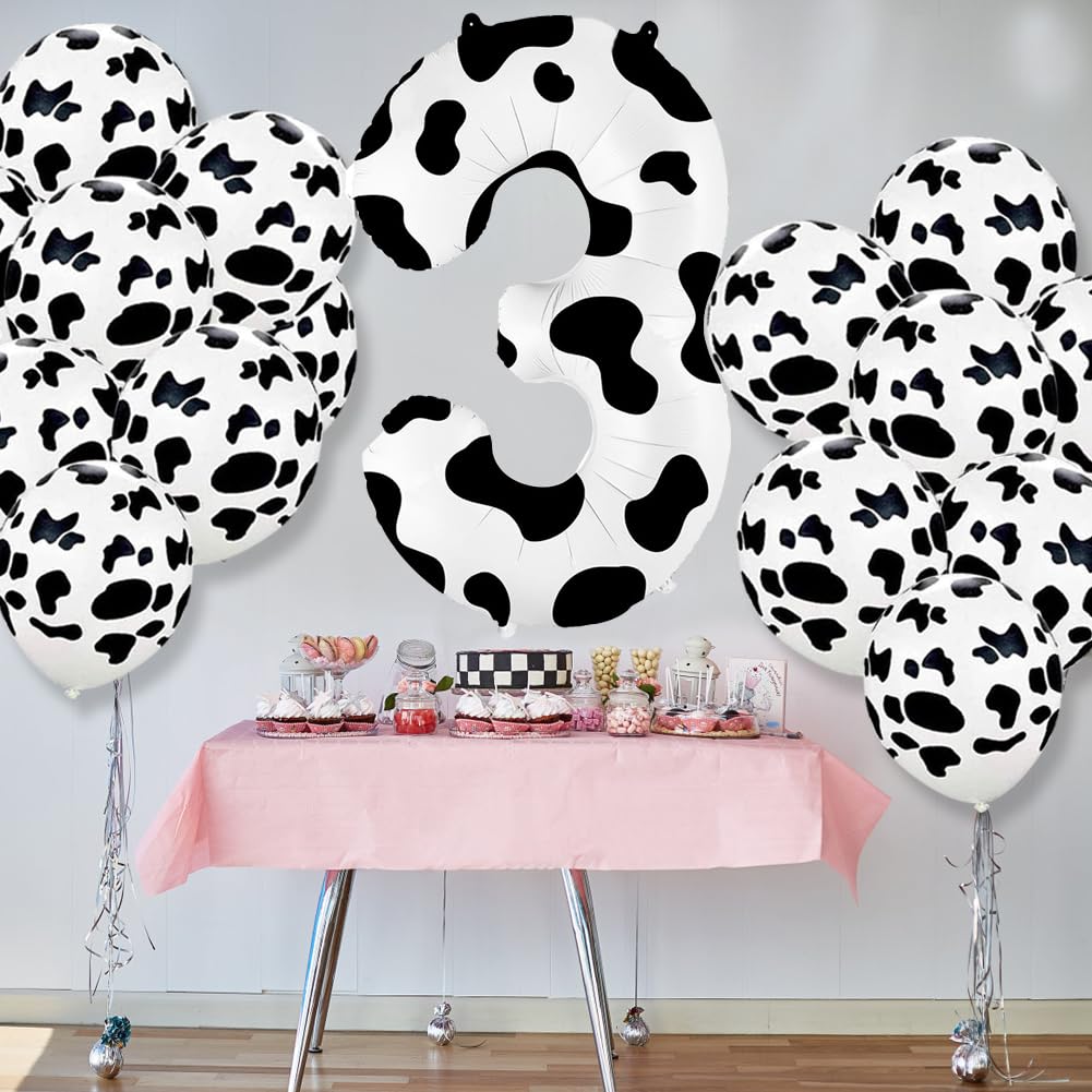 Cow Print Number 3 Balloon – 40 Inches, Helium Friendly, For 3rd Birthday Farm Theme Party