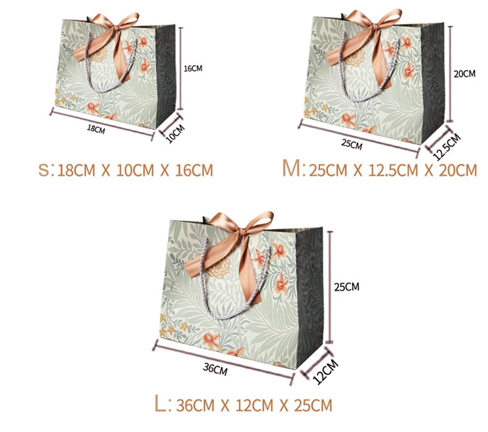 Blausky 10 sztuk torebek papierowych z uchwytem, papierowe torebki na prezenty, kokardki, torebki imprezowe, do pakowania prezentów, cukierków, na wesele, urodziny, złote wstążki, rozmiar L, 36 x 12 x