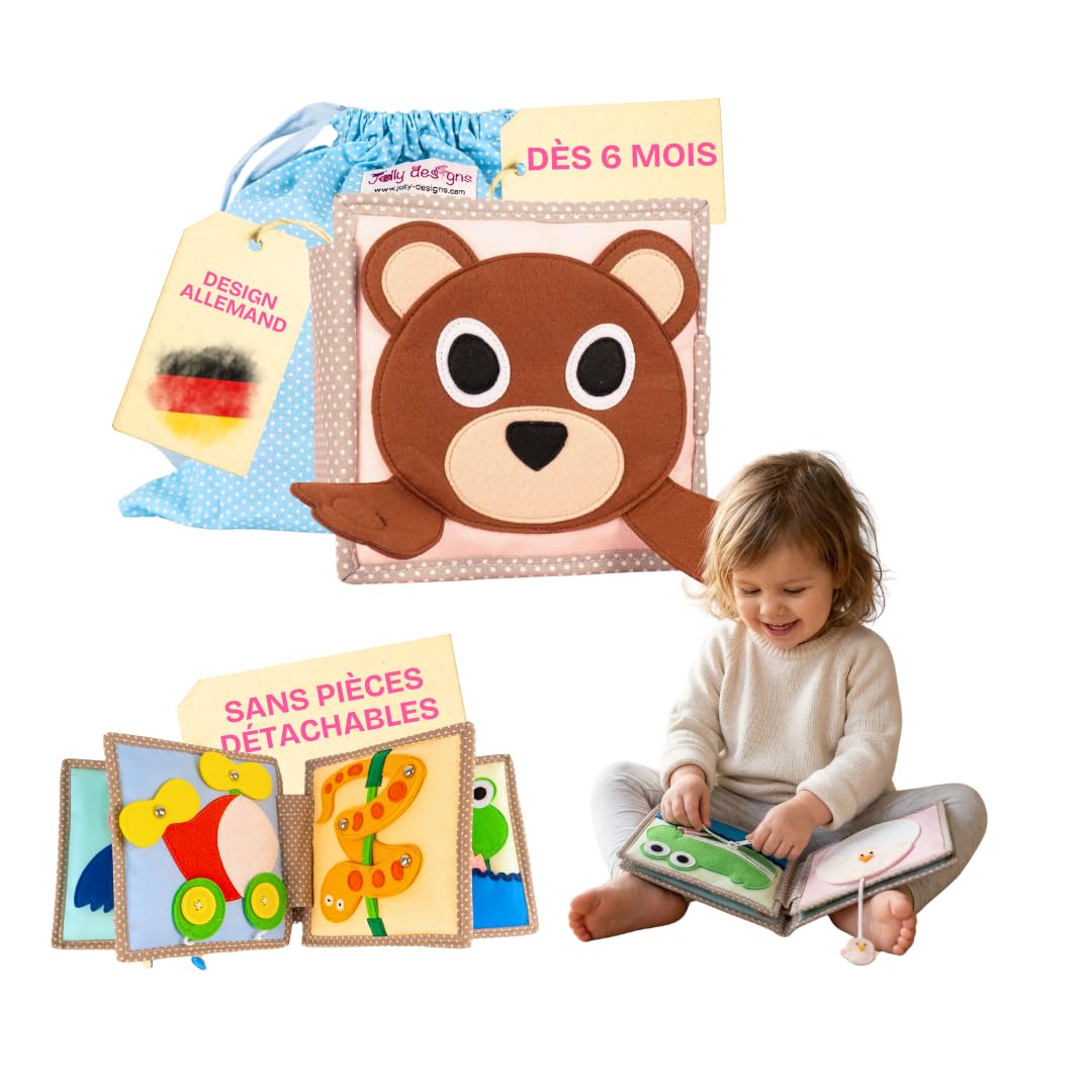 Jolly Designs Mini Quiet Book Peek-a-Boo - Jouet Montessori à partir de 6 mois - Favorise la motricité et la perception sensorielle - Livre en tissu pour bébé - Livre de feutre fait à la main -