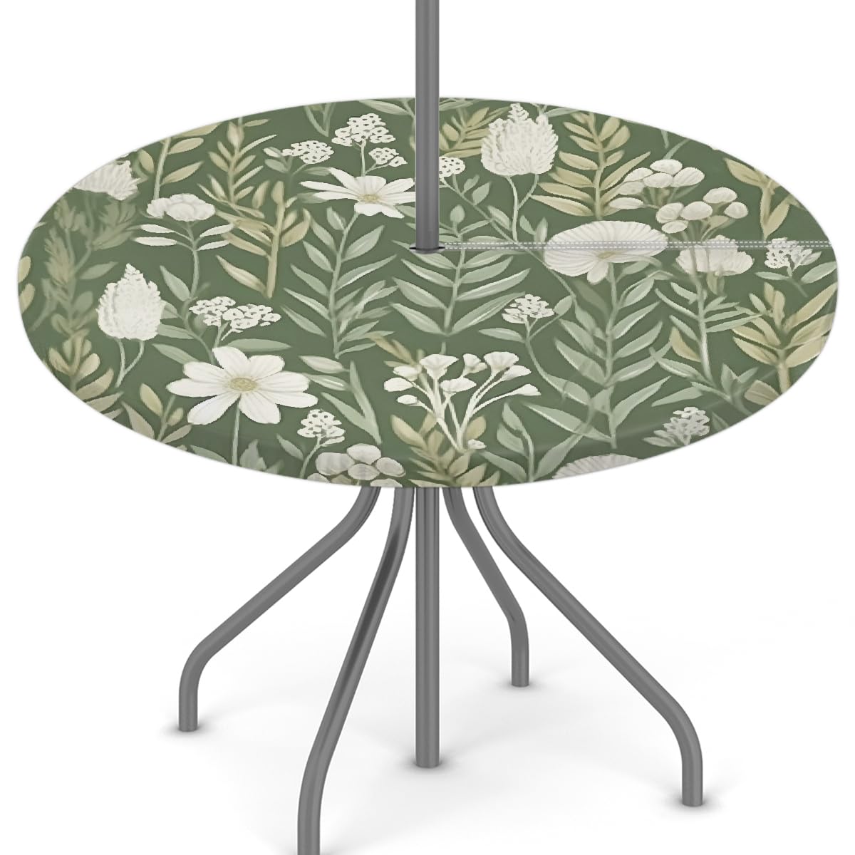 Nappe ronde de jardin verte pour repas sur la terrasse et barbecues en famille