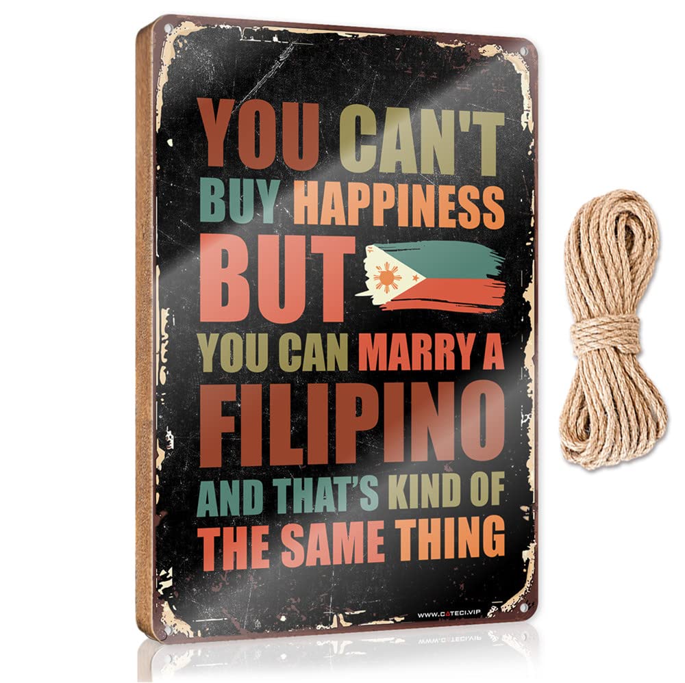 HELIOFORGE Bathroom Signs Decor Funny You Can'T Buy Happiness But Can Marry A Filipino Wooden Sign(15X28CM)
