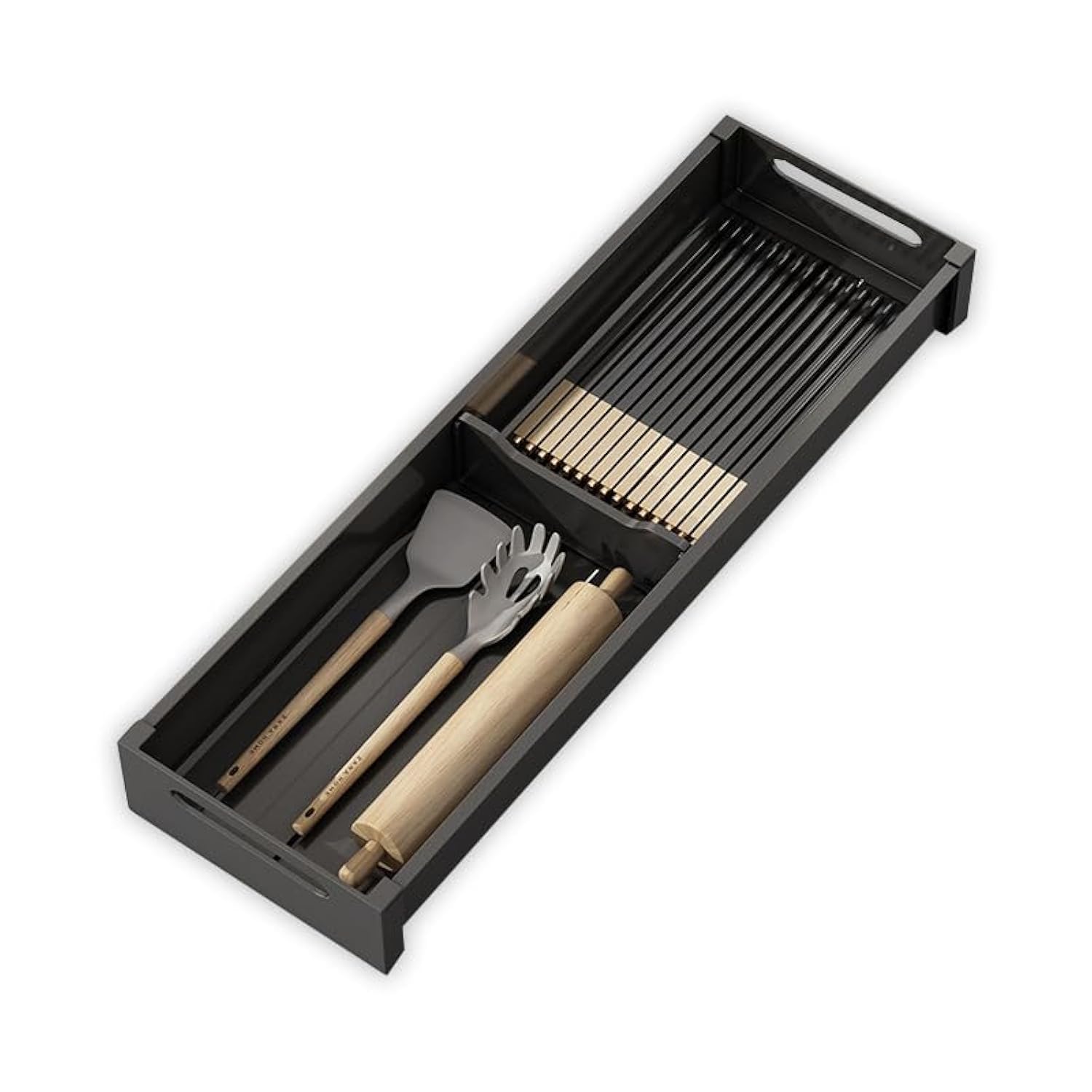 ODOROKU Aluminum Adjustable Cutlery Drawer Organizer Flatware Utensil Drawer Tray for Silverware Serving Utensils Storage for Kitchen, Office, Bathroom Supplies (16.1 Inch x 5.9 Inch)