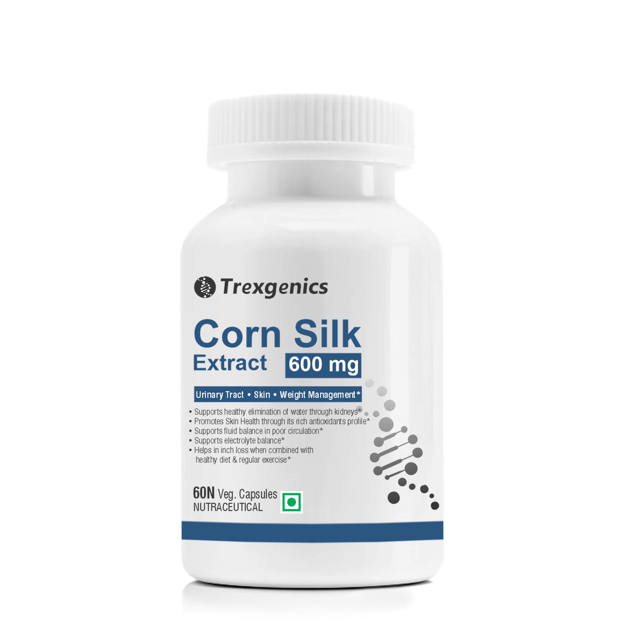 Trexgenics® CORN SILK extract 600 mg VEGAN & GLUTEN FREE for Kidney care, Skin Health (60 Vcaps)