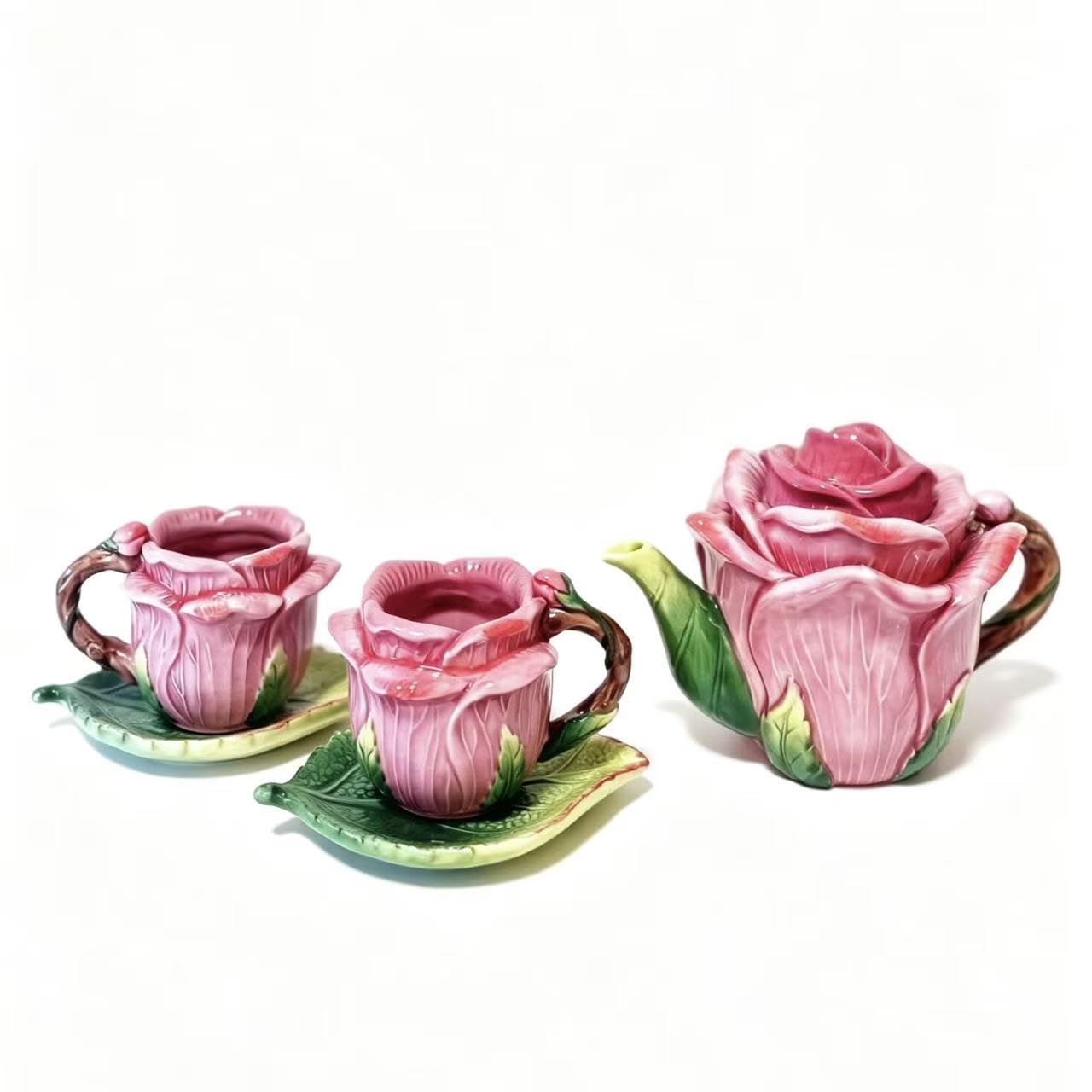 Amazon.com | Minigift Ceramic Rose Tea Pot Set, 3D Hand-painted