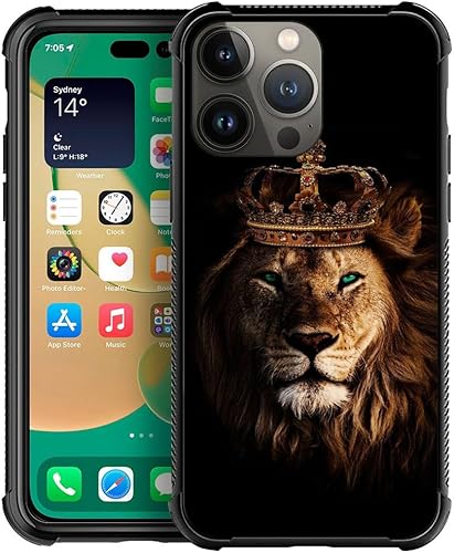 DAIZAG Funda compatible con iPhone 15 Pro Max, corona con león con protección contra golpes y arañazos para hombres, mujeres, niñas y niños para