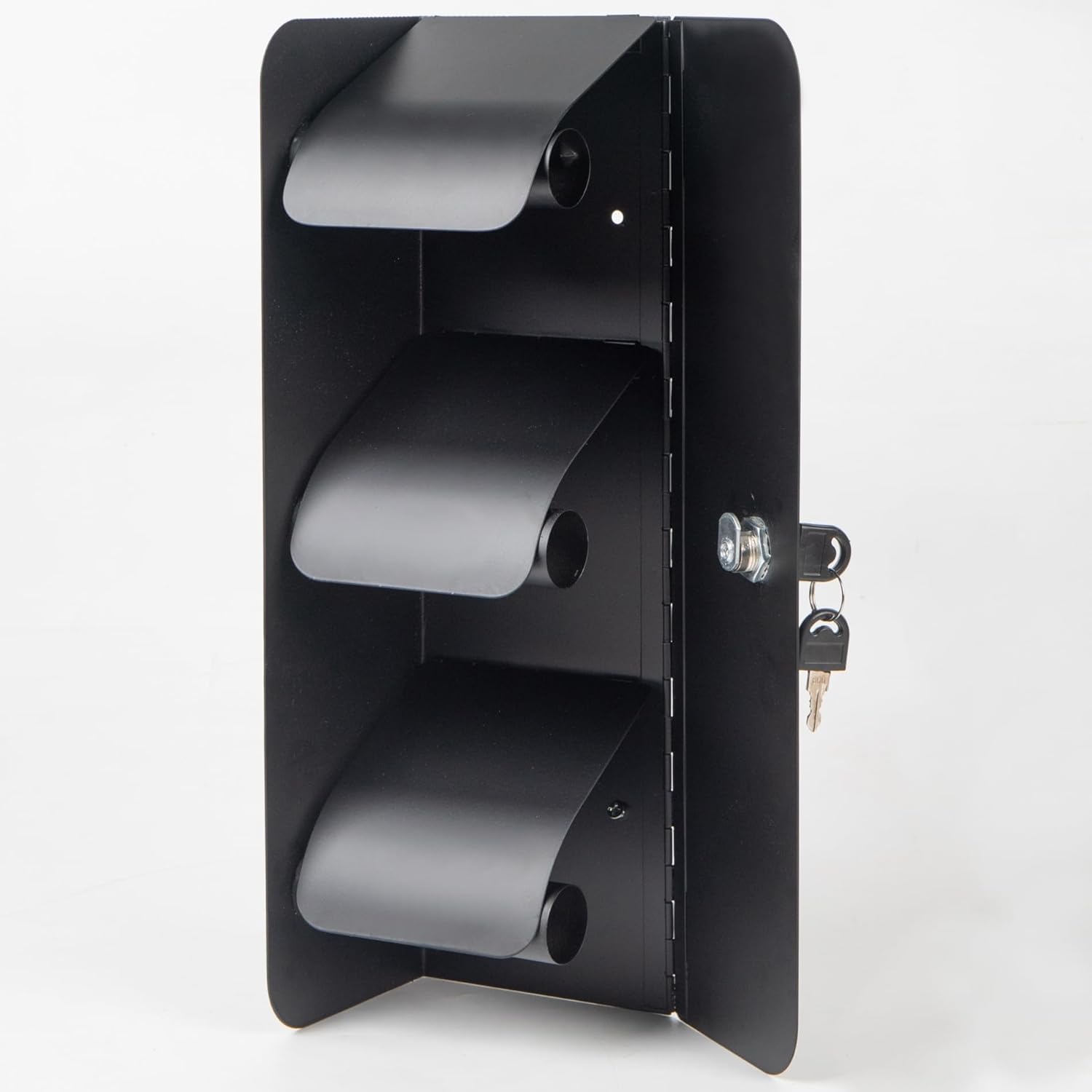 Dispenser per carta igienica commerciale, 3 rotoli di carta igienica, in acciaio inox, con chiusura a scatto, supporto da parete per bagno/bagno (nero opaco)