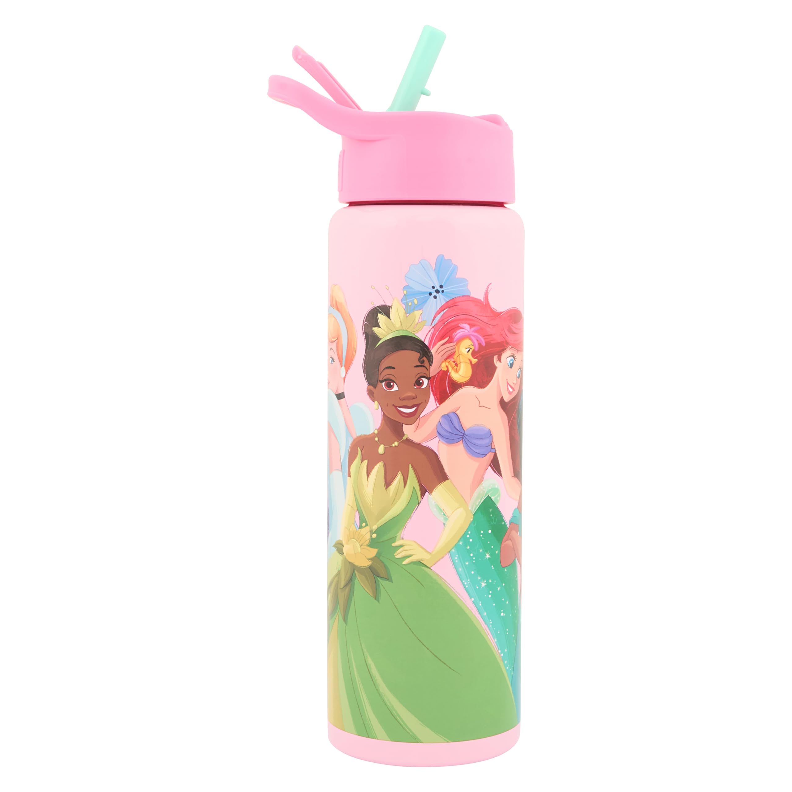 Disney Princess Stainless Steel Water Bottle 750ml – Kids Insulated Drinks Bottle with Straw Lid | BPA Free | Hand Wash Only | Official Home