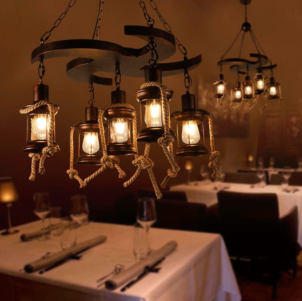 Żyrandol w stylu retro 5-7 głowic z przezroczystym szklanym kloszem Oprawa lampy wiszącej Przemysłowa lampa wisząca do salonu, kuchni, sypialni, jadalni i domu wiejskiego(5-Lights)