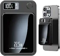 Power Bank 10000mAh Carregador Leve Bateria Universal Portátil com Indução 22,5W PD Carga Rápida Display LED Indicador Saída/Entrada USB-A USB-C Tipo-C Compatível com iPhone 16/15/14/13/12/11 (Preto)