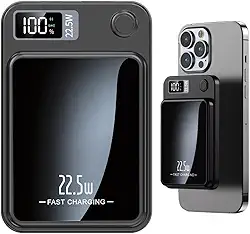 Power Bank 10000mAh Carregador Leve Bateria Universal Portátil com Indução 22,5W PD Carga Rápida Display LED Indicador Saída/Entrada USB-A USB-C Tipo-C Compatível com iPhone 16/15/14/13/12/11 (Preto)