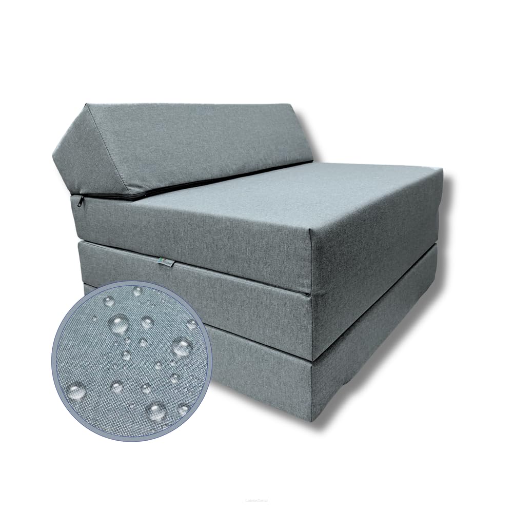 FORTISLINE Campingmatratze 200x70x10 cm mit Kopfteil - Faltbare Klappmatratze für Wohnwagen, Wohnmobil und Caravan, 3-teilig, wasserabweisend, Reisematratze, Gästematratze, Oeko-TEX