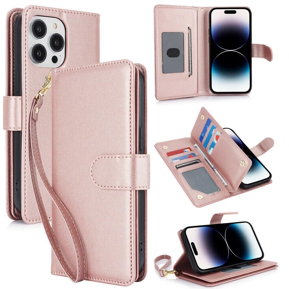 Étui iPhone 13 Pro Max en cuir double portefeuille avec fermeture magnétique de sécurité