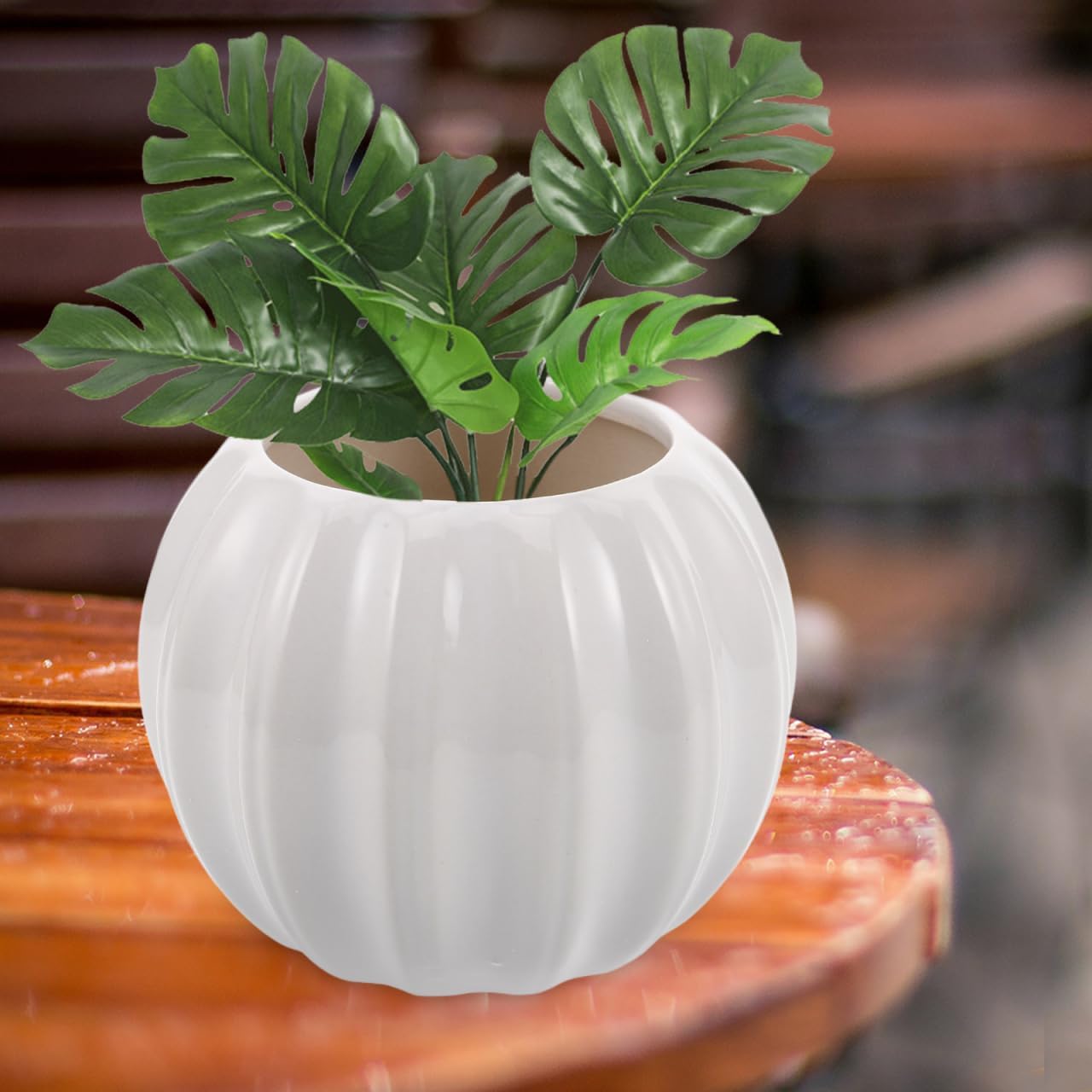 Yardwe Yardwe Pumpkin Vase - Ceramic Pumpkin Shaped Flower Pot for Home Decor Thanksgiving and Halloween, White