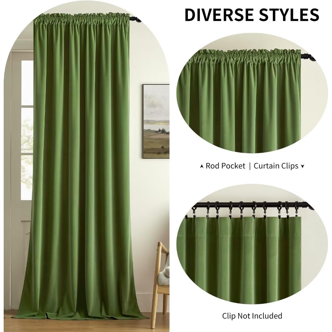 Amazon｜Joydeco グリーンベルベットカーテン 72インチ 2パネル 部屋を