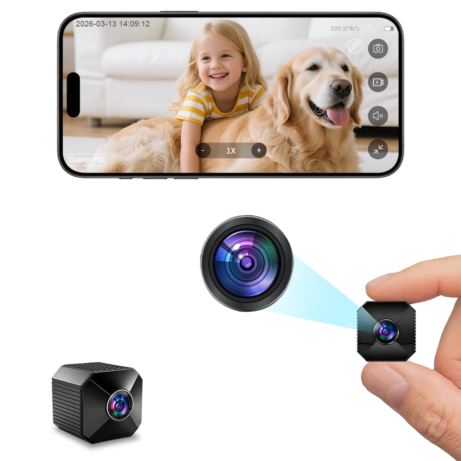CKKYBB Mini Kamera 4K HD WLAN Kamera - Live Übertragung Handy APP Für WiFi Camera Indoor mit Akku Sicherheitskamera mit Bewegungsmelder/Nachtsich SD/Cloud-Speicher, Ideal für Haus & Haustiere