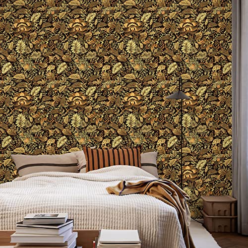 Jiffdiff Black Floral Wallpaper Peel And Stick Antique Floral Wallpaper Damask Vector Flowers Paisley Wallpaper Self Adhesive William Morris Removable Wallpaper 17.7 X 118.11Inch #TOP5