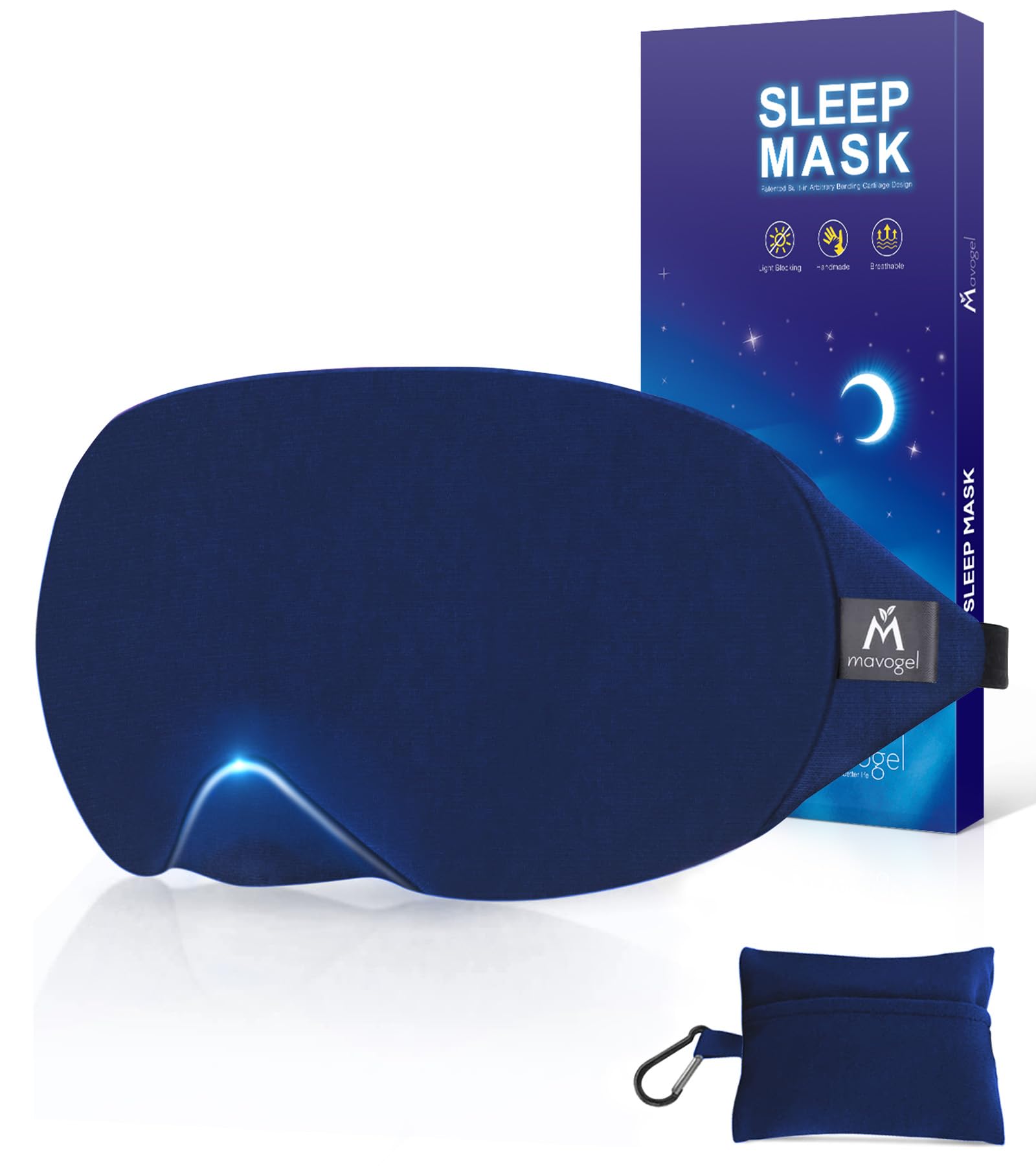 Mavogel Cotton Sleep Mask - 100% Handmade, Light Blocking Sleep Eye Mask with Updated Bending Nose Design, Soft Sleeping Mask for Women Men, for Sleep/Office/Naps, Includes Travel Pouch (Starry Blue)