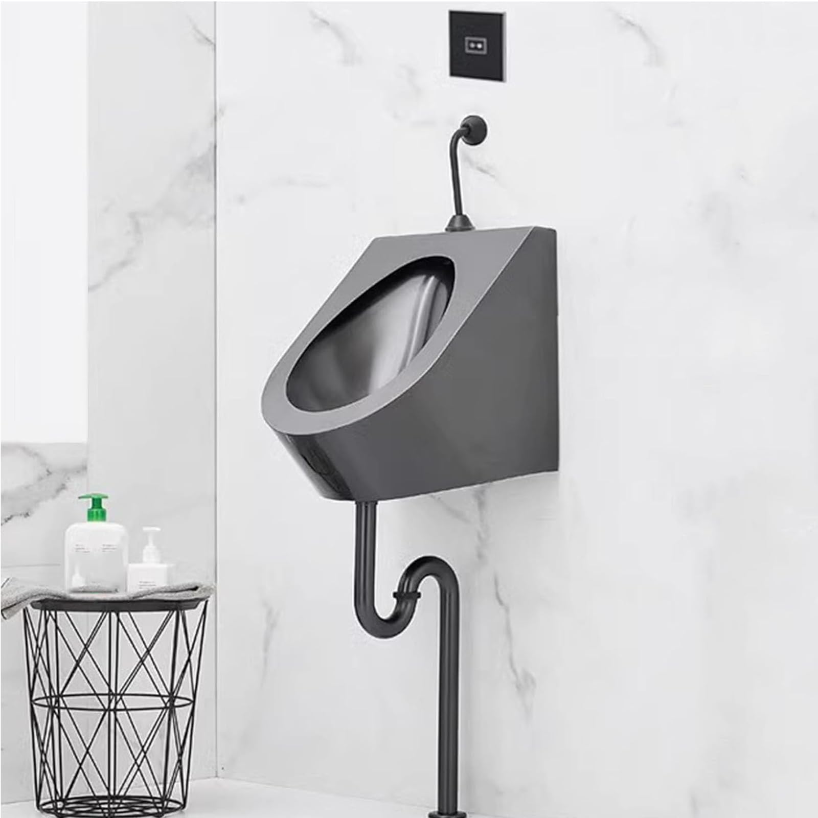 OTQEFTN Men's Urinal Wall Mounted Sensor Urinal, Commercial Men's Adult Urinal Stainless Steel Urinal, Bathroom Toilet High-Efficiency Flushing Urinal, Durable Urinal for Bar/Air-Wall drai