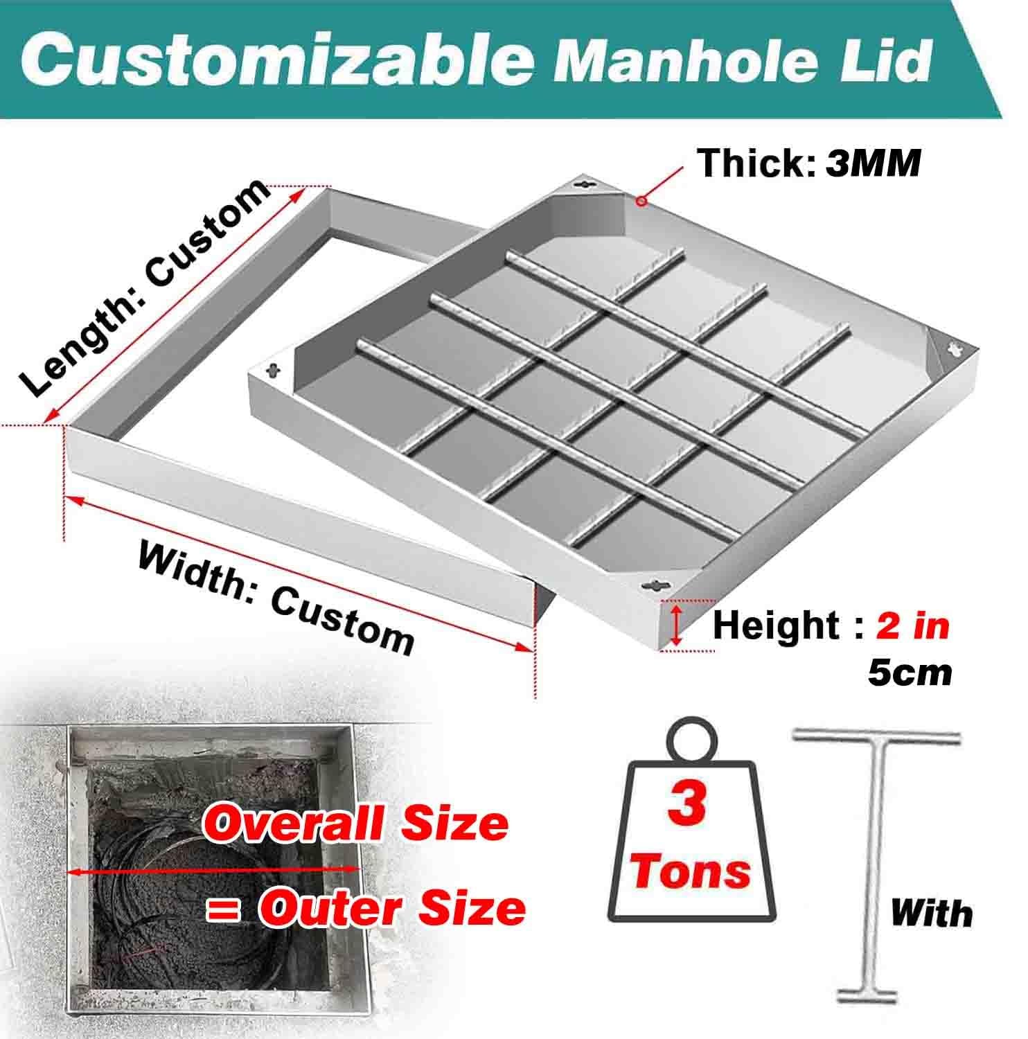 Heavy Du 800 x 750 mm wpuszczane pokrywy włazów – niewidoczne pokrywki septyczne do użytku na zewnątrz, rozmiar 25–90 cm, obsługuje 3 tony i bezpieczny odpływ