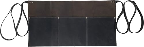 Hide & Drink, Delantal de cintura, bolsillos remachados, accesorios de camarera y camarero, pantalones cortos de servidor, cuero de grano completo,