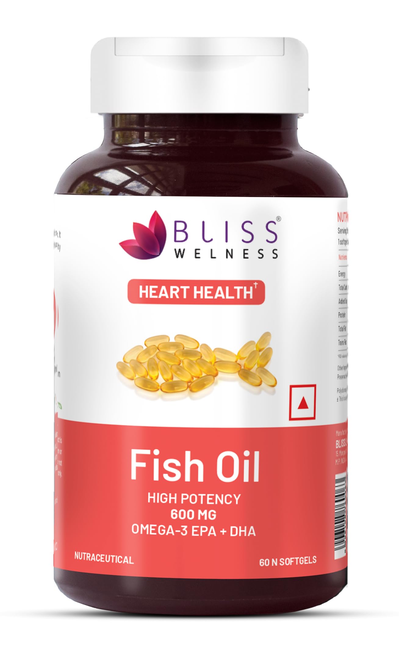 Bliss Welness Omega 3 Fish Oil Gold | Cold Pressed Arctic Sea Anchovie Fish Omega3 Oil 2000 mg EPA 360 mg DHA 240 mg | Brain Heart Eye & Joint health for Men & Women - 60 Softgel Capsules, 120 grams
