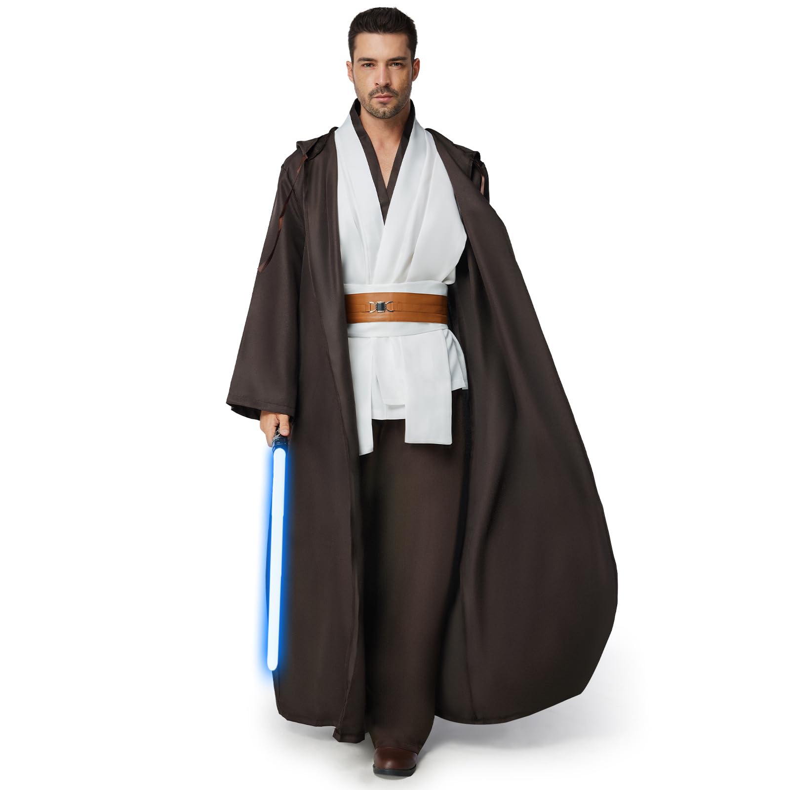 IEEILULU Disfraz Jedi Hombre, Conjunto de Disfraz de Jedi Medieval Hombre Disfraz de Jedi Capucha Hombre con Sable de Luz Azul, Capa con Capucha y Túnica Medieval para Halloween