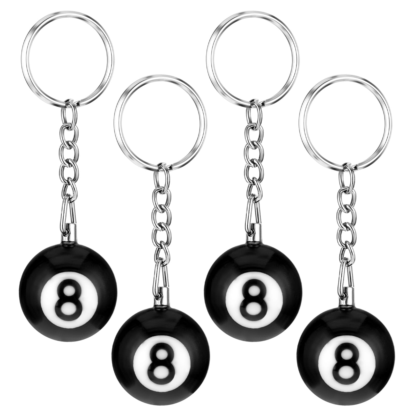 Grevosea 4Pcs Billiard Ball Keychain, Pool Ball Keychains With Key Chain Lucky 8 Ball Keychain Creative Key Chain for Billiards Lover Pool Player Gift (0.98in/25mm)