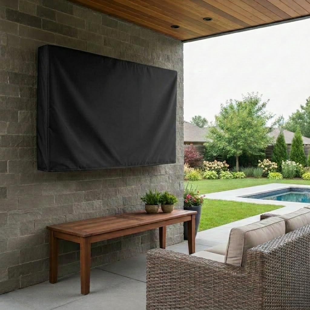 KHOMO GEAR - Seria PANTHER - Zewnętrzny pokrowiec na telewizor odporny na warunki atmosferyczne, uniwersalny ochraniacz do ekranu LCD 140 cm - 58", LED, telewizory - działa z większością uchwytów i