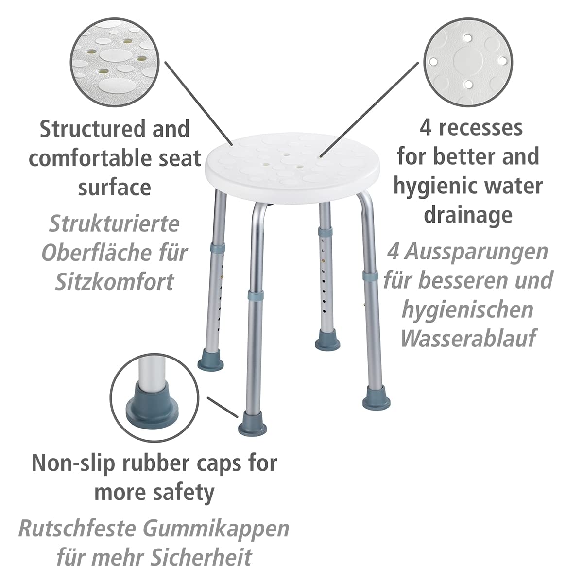 WENKO Duschhocker Secura höhenverstellbar aus Kunststoff Weiß