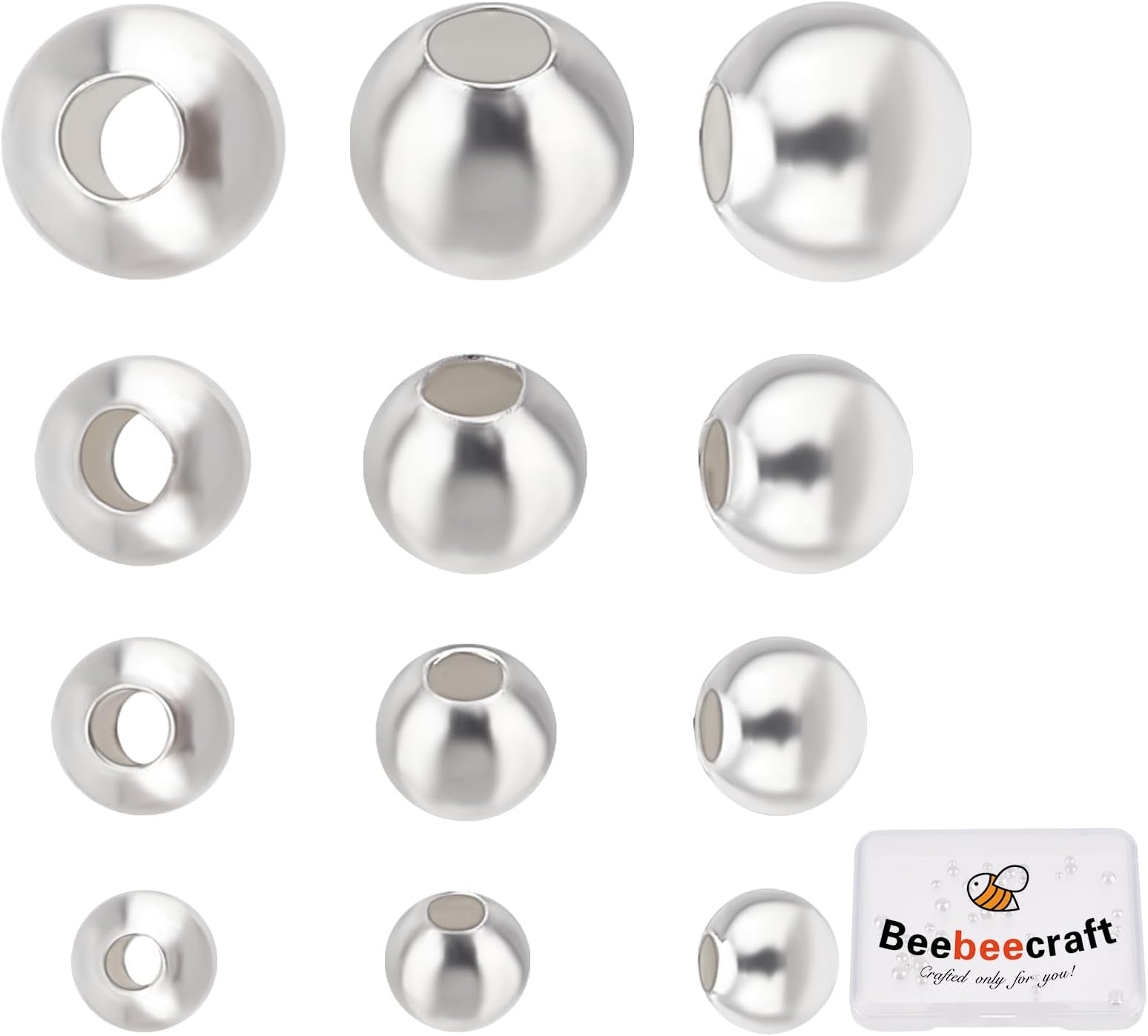 Beebeecraft 40Pcs/Box 925 Sterling Silver Spacer Round Beads Tiny 2/2.2/3/4mm Smooth Loose Beads for DIY Earring Necklace Jewellery Making (Hole: 0.5/1/1.5mm)