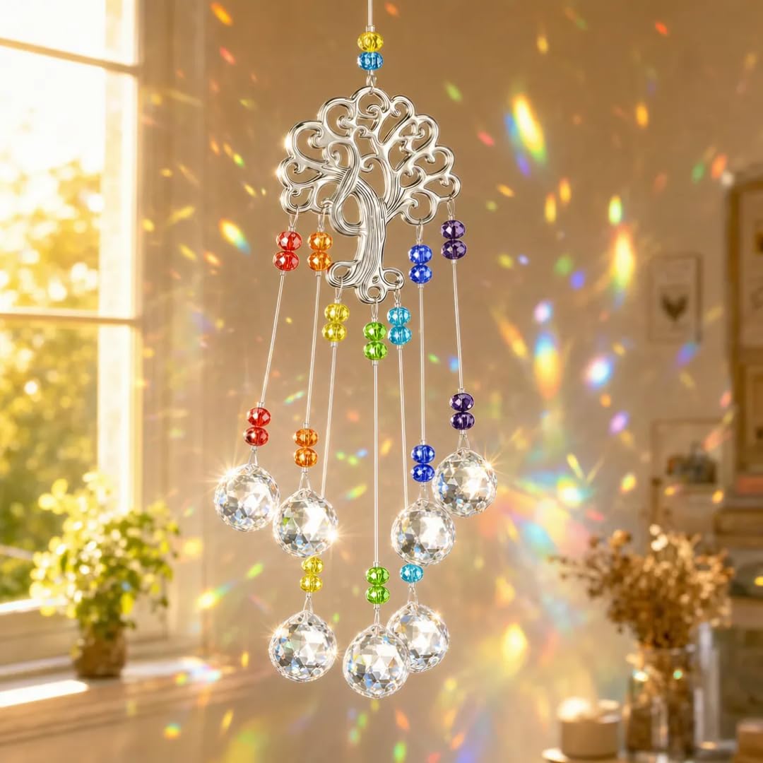 Sun Catcher, Tree of Life Crystal Suncatcher Hanging Ornament, Hanging Decor, 20 Inches Colorful Beaded Suncatcher with Prisms, Home Decor for Living Room Window Balcony-image-40