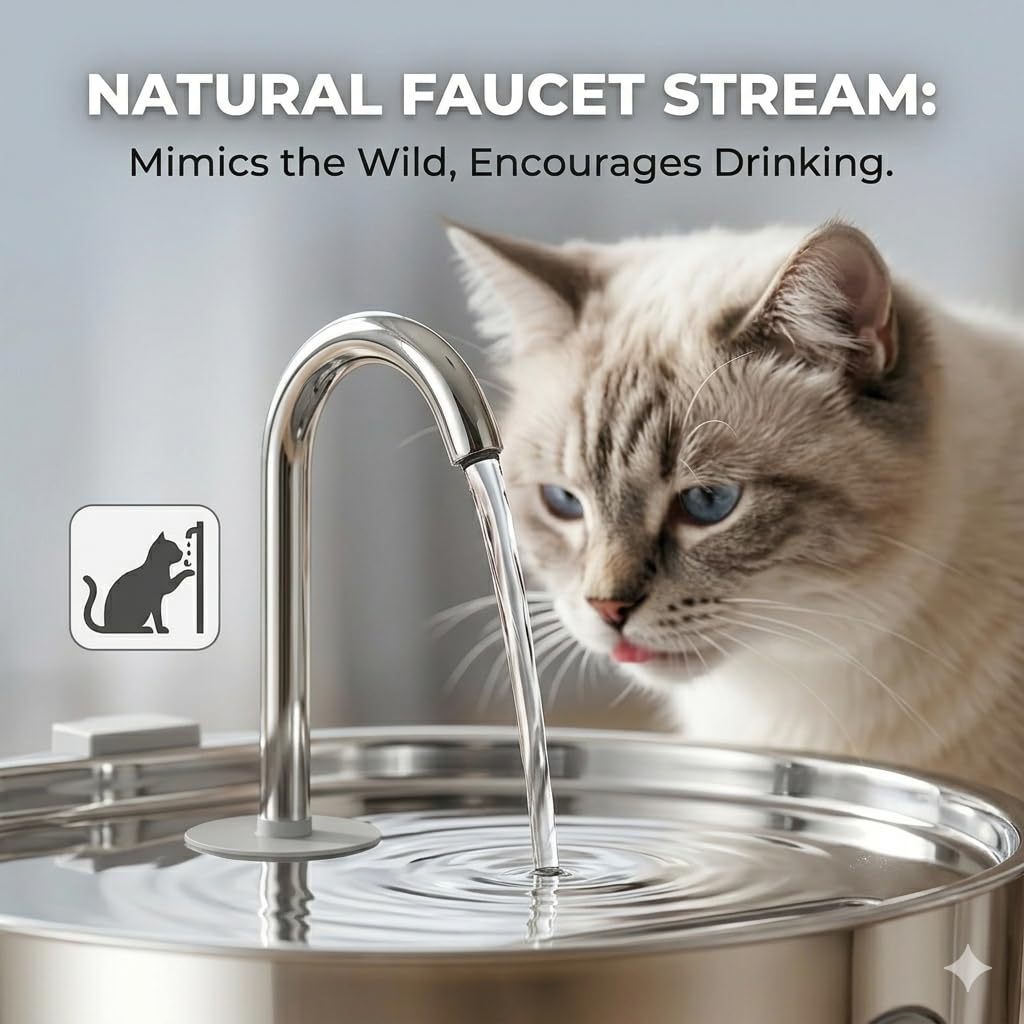 Stainless Steel Cat Water Fountain, 135oz/4L Automatic Pet Fountain Dog Water Dispenser with Ultra-Quiet Pump & 2 Replacement Filters & for Cats Inside, Dogs, Multiple Pets - image 3